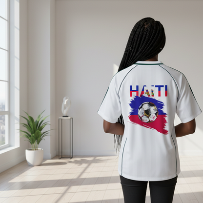 Unisex Haiti Flag Themed Graphic Shadow Stripe Collared Soccer Jersey