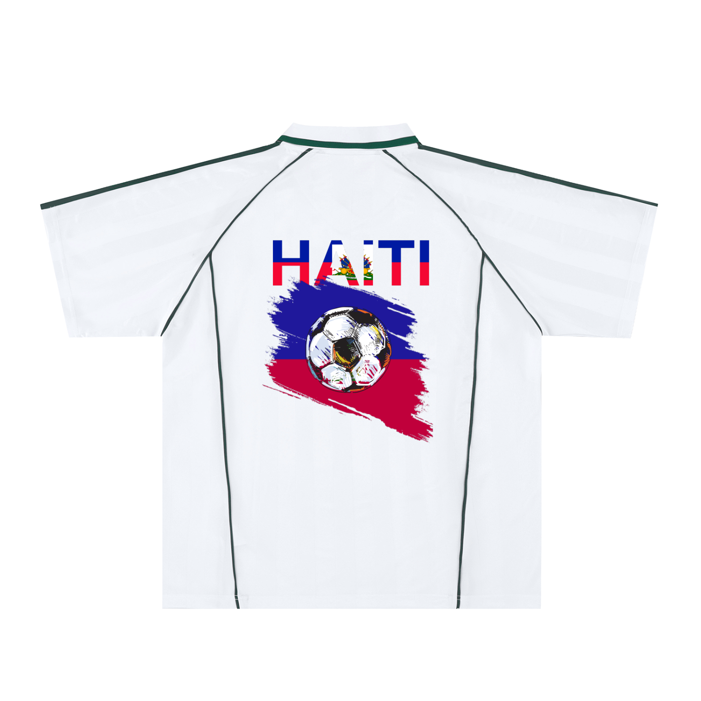 Unisex Haiti Flag Themed Graphic Shadow Stripe Collared Soccer Jersey