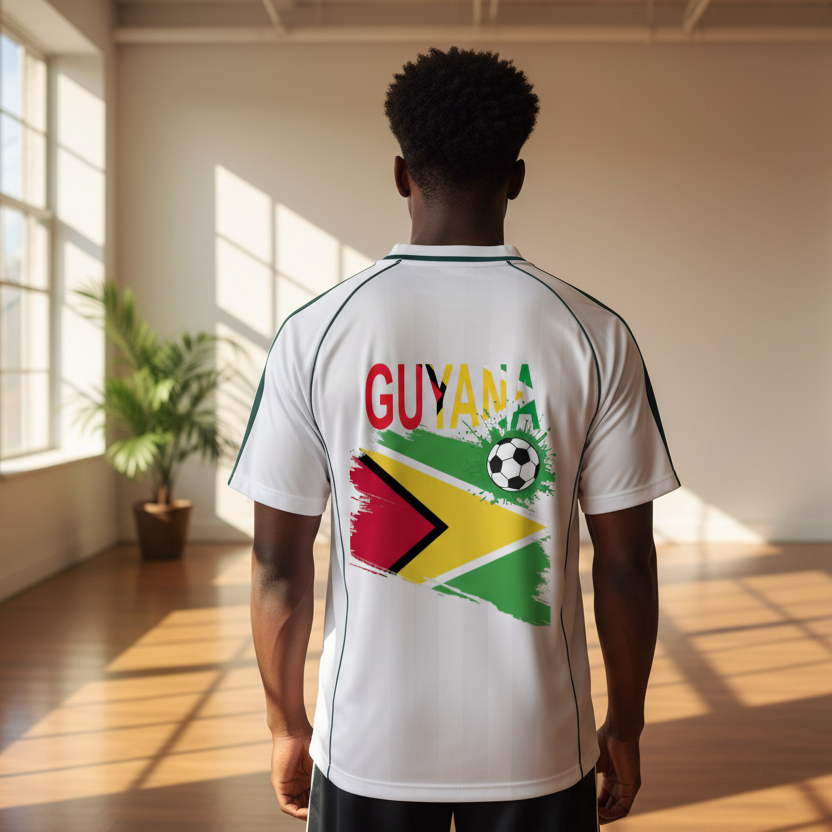 Guyana Flag Themed Unisex Graphic Shadow Stripe Collared Soccer Jersey