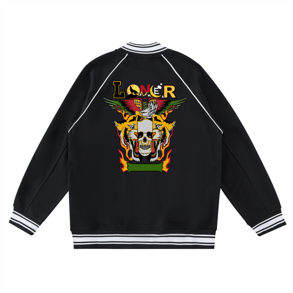 Gothic Tiger Skull Graphic Contrast Trim Raglan Varsity Unisex  Jacket