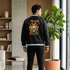 Gothic Tiger Skull Graphic Contrast Trim Raglan Varsity Unisex  Jacket