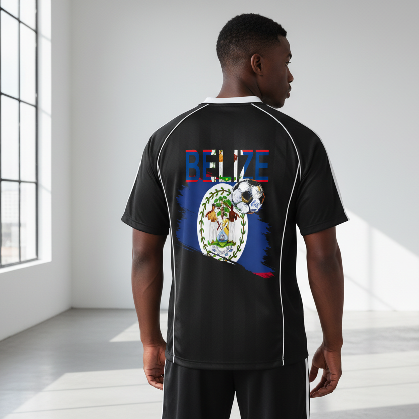 Belize Flag Themed Shadow Stripe Collared Soccer Graphic Unisex Jersey