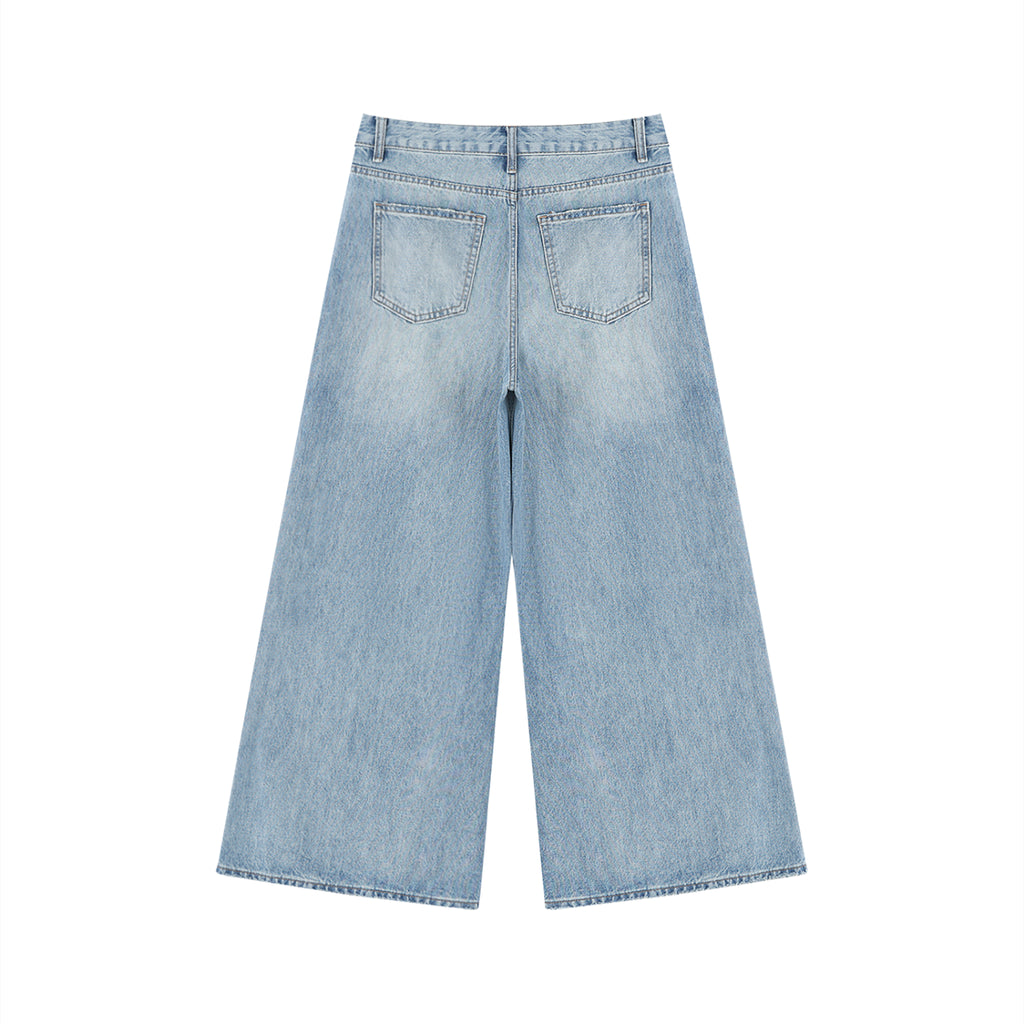 Distressed Wide-Leg Women’s Vintage-Wash Jeans Featuring Afro Queen Graphic Print ODMPOD