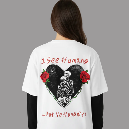 I See Humans Graphic Unisex Layered Contrast Sleeve Cotton T-Shirt