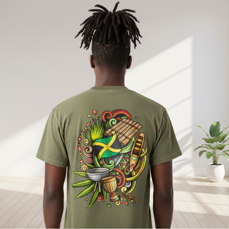 Jamaica Flag Themed Graphic Vintage Wash Cotton Unisex T-Shirt