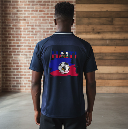 Haitian Pride and Flag Themed Striped V-Neck Unisex  Soccer Jersey