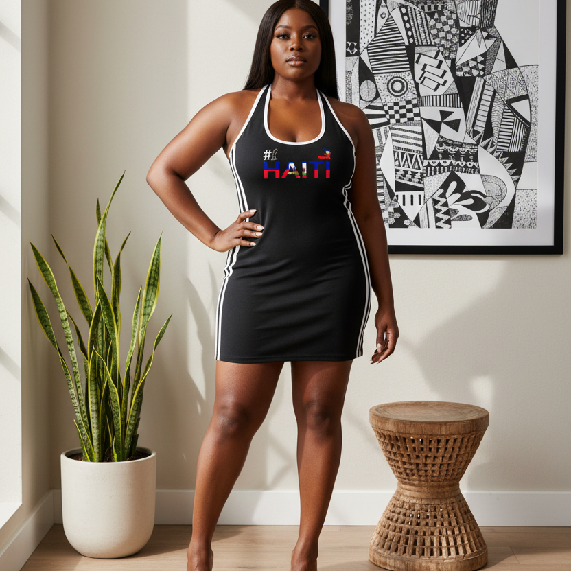 Haiti Flag Art Women's Binding Tight Halter Dress