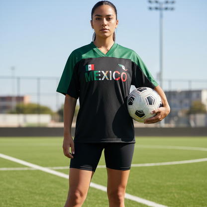 Mexico Flag Themed Graphic Mesh V-Neck Unisex Soccer Jersey