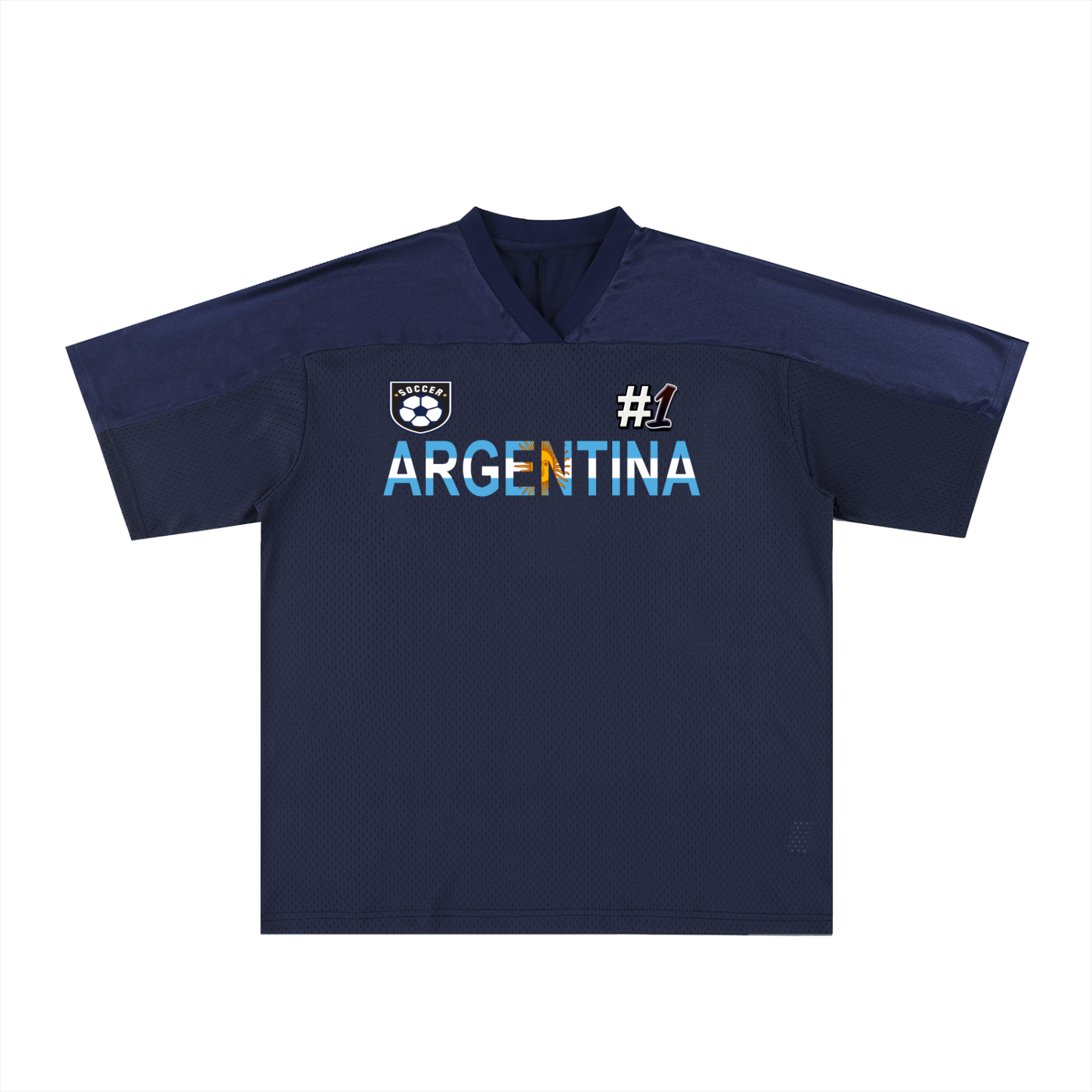 Argentina Flag Themed Graphic Mesh V-Neck Soccer Jersey