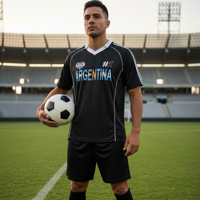 Argentina Flag Themed Graphic Shadow Stripe Collared Unisex Soccer Jersey
