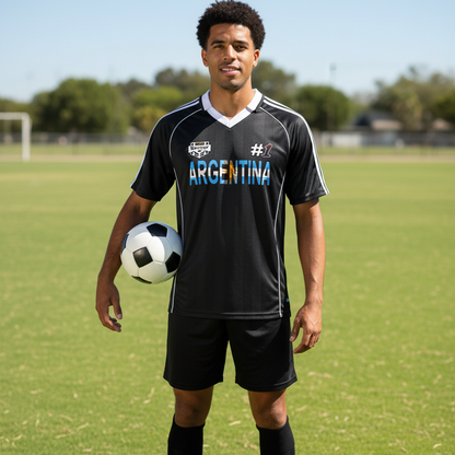 Argentina Flag Themed Graphic Shadow Stripe Collared Unisex Soccer Jersey