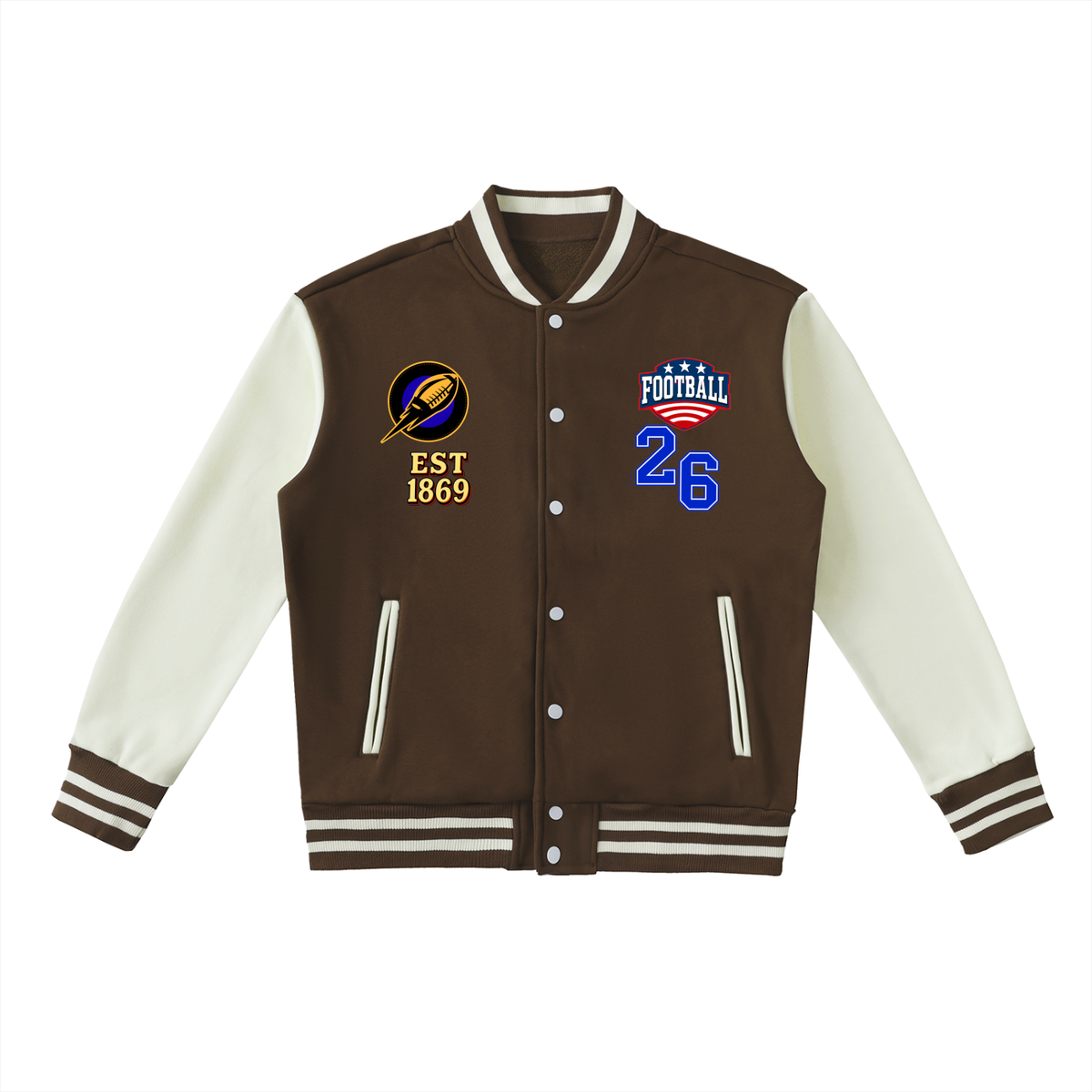 American Football Themed Graphic Two-Tone Fleeced Varsity Unisex Jacket