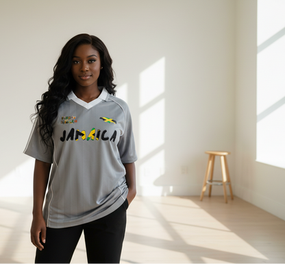 Jamaica Flag Themed Unisex Stripe Collared Soccer Jersey