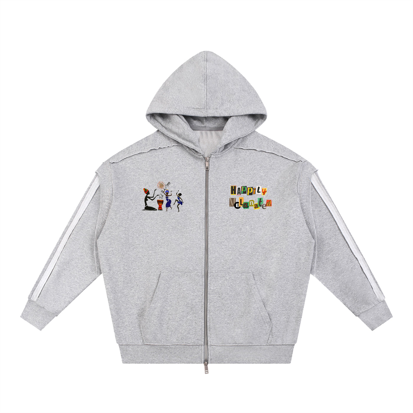 Jazz Singer Graphic Double Layered Zip Hoodie, Contrast Tape Raw Edge