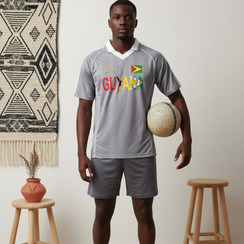 Guyana Flag Themed Unisex Graphic Shadow Stripe Collared Soccer Jersey