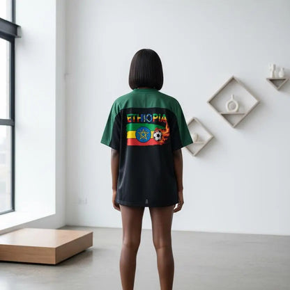 Ethiopia Flag Themed Graphic Mesh V-Neck Soccer Jersey