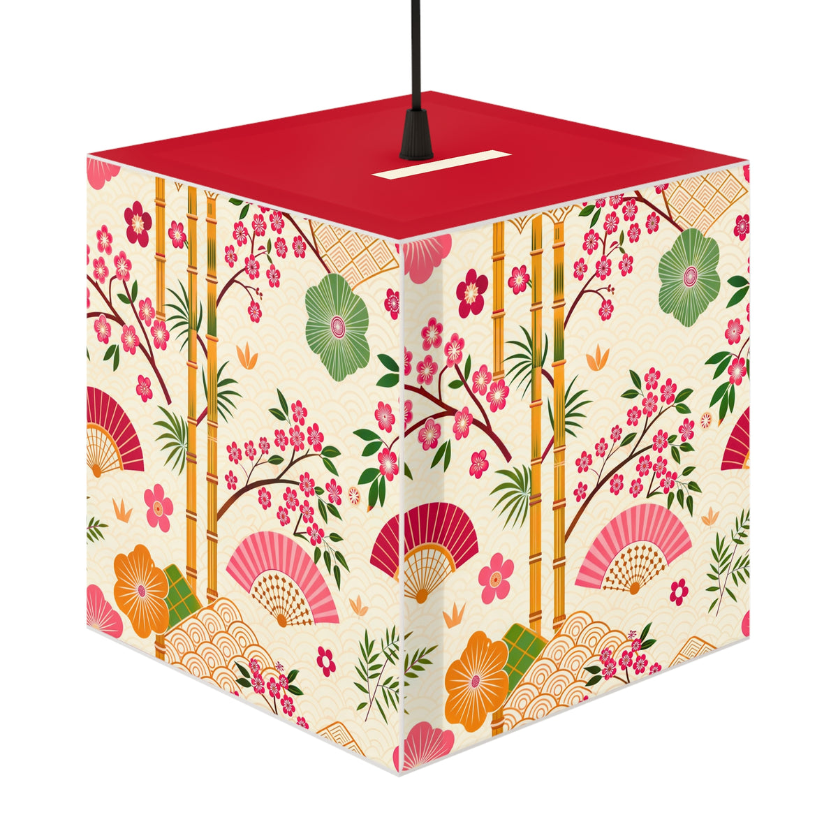 Japanese Floral Cube Lamp — Sakura Fans & Bamboo Light Cube Printify