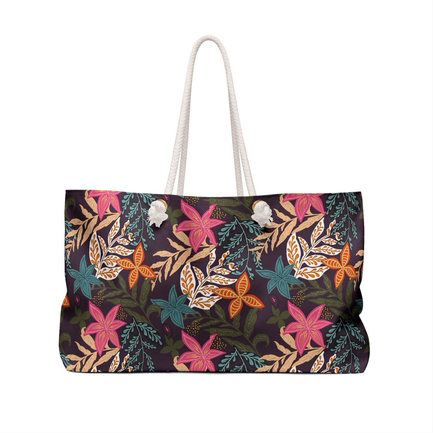 Tropical Floral Weekender Bag — Large Rope-Handle Travel Tote