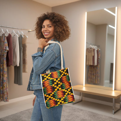 Kente Pattern Canvas Tote Bag — Vibrant African Print Market Tote