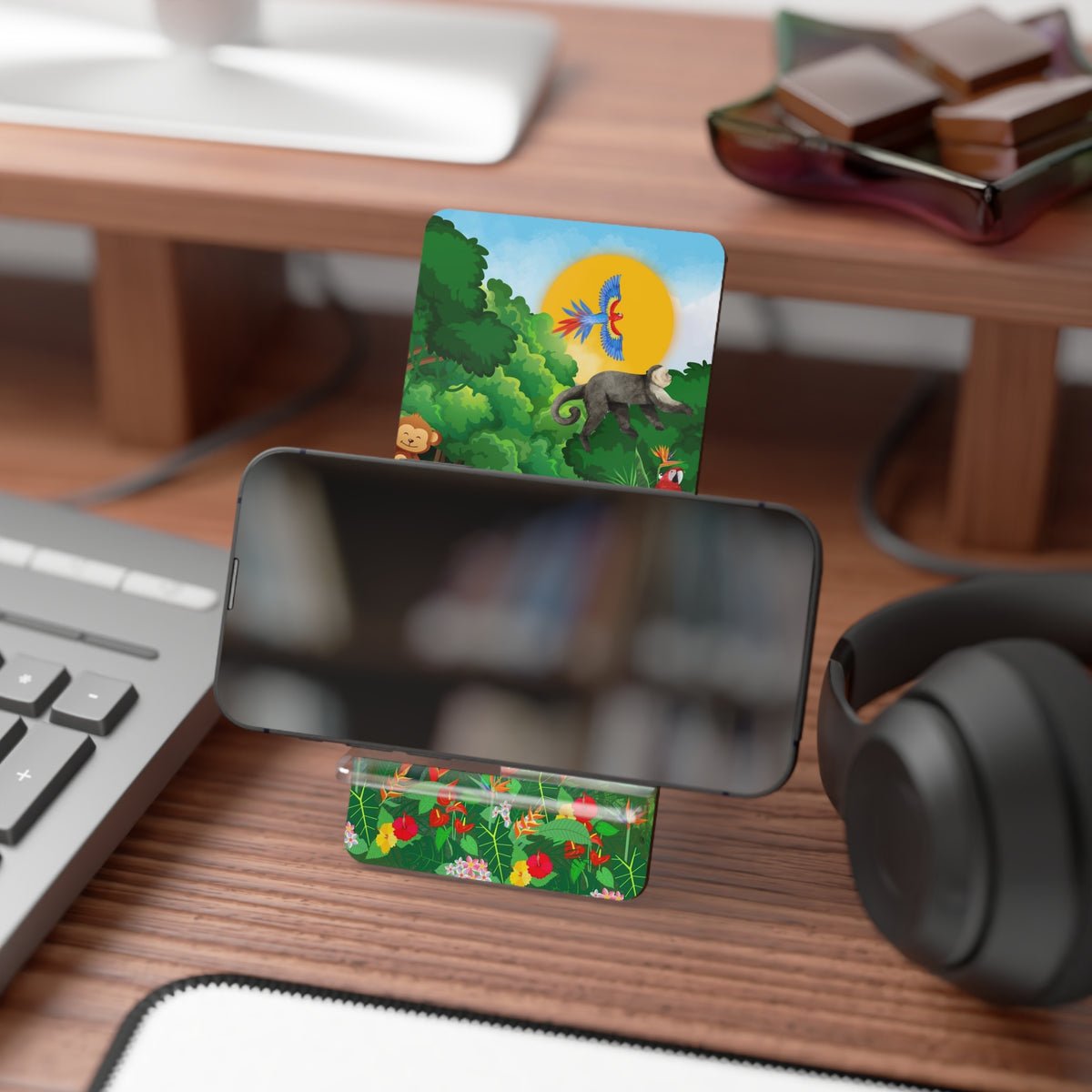 Jungle Friends Phone Stand — Tropical Wildlife Smartphone Display Printify