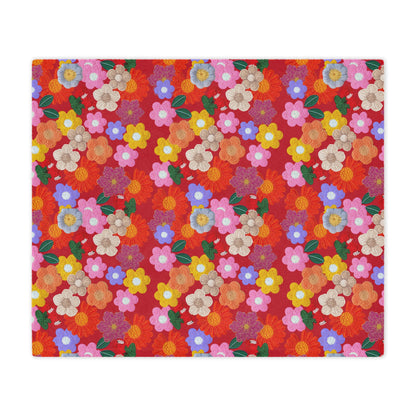 Floral Fiesta Minky Blanket — Bright Retro Flower Pattern, Cozy Throw for Living Room & Kids