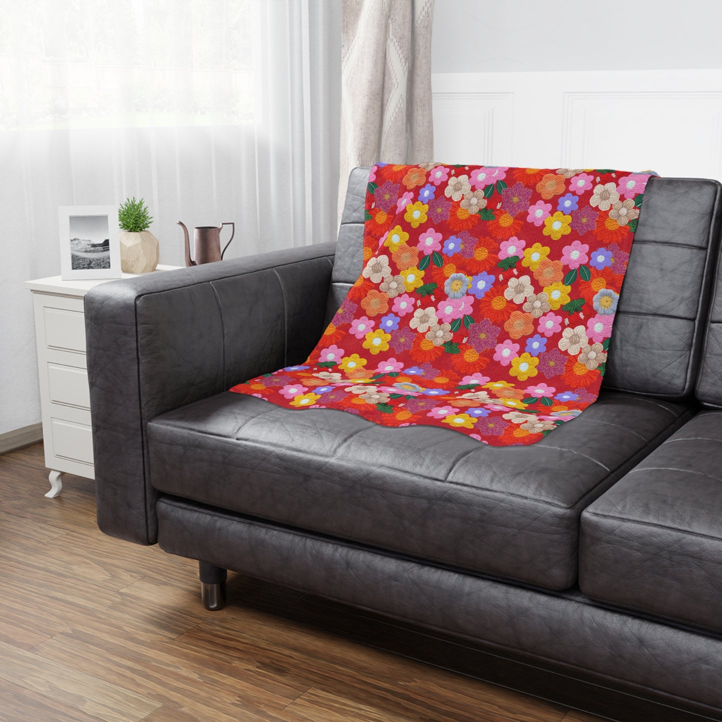 Floral Fiesta Minky Blanket — Bright Retro Flower Pattern, Cozy Throw for Living Room & Kids