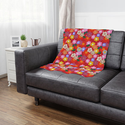 Floral Fiesta Minky Blanket — Bright Retro Flower Pattern, Cozy Throw for Living Room & Kids