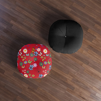 Floral Tufted Floor Pillow - Round Cushion for Cozy Decor