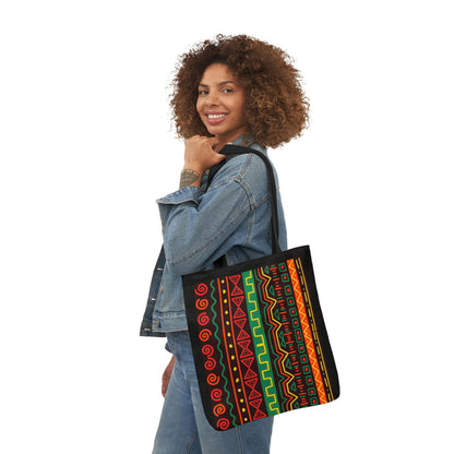 Afrocentric Pattern Canvas Tote — Colorful Tribal Stripe Beach & Market Bag