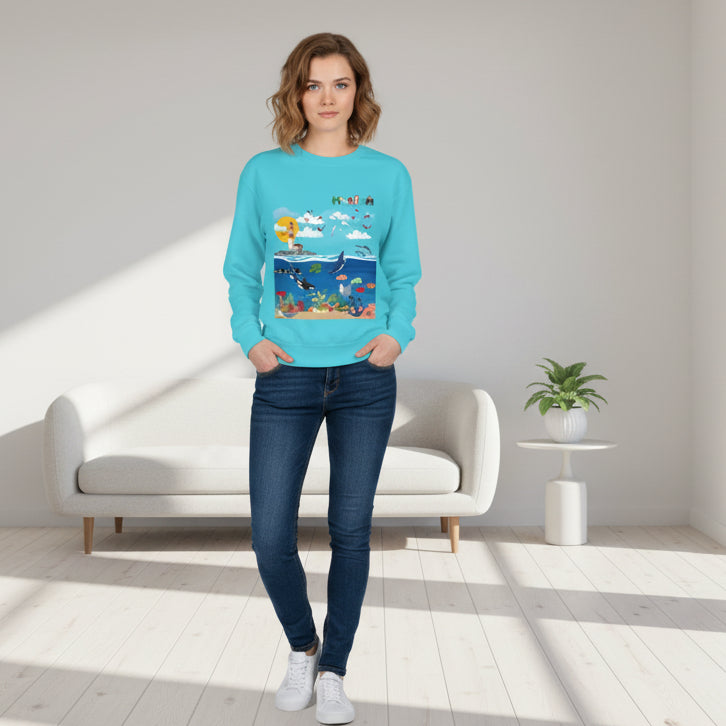 Nautical Dolphins Graphic Sweatshirt, Ocean Life Garment-Dye Jumper, Unisex Crewneck Printify