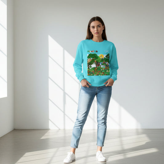 Jungle Theme Unisex Garment-Dyed Sweatshirt, Wild Animals Graphic, Safari Lover Gift