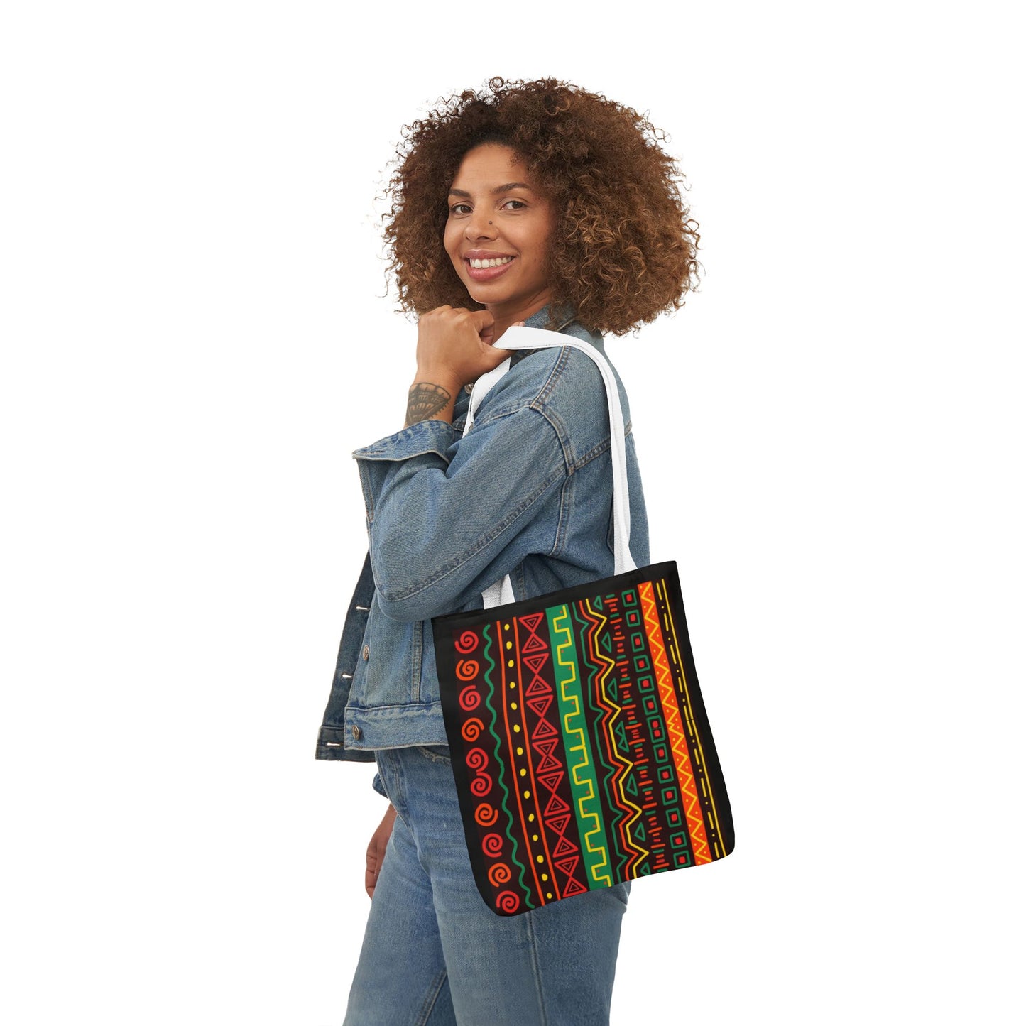 Afrocentric Pattern Canvas Tote — Colorful Tribal Stripe Beach & Market Bag
