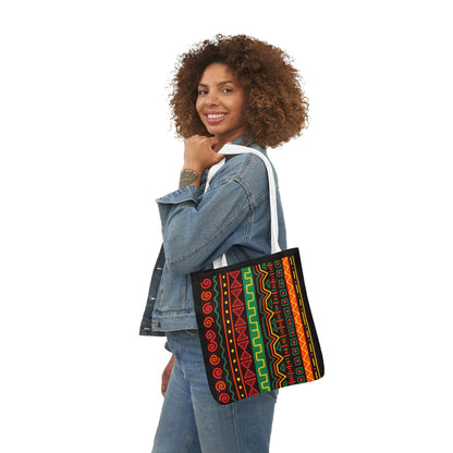 Afrocentric Pattern Canvas Tote — Colorful Tribal Stripe Beach & Market Bag