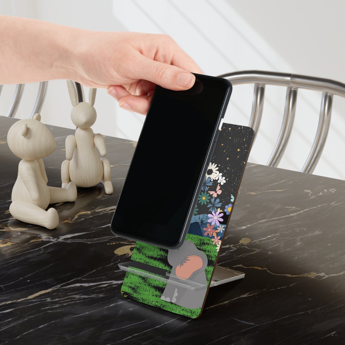 Elephant Floral Celestial Smartphone Stand - Aesthetic Mobile Display for Home or Office