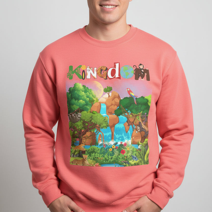 Jungle Animals Waterfall Art Sweatshirt, Animal Lover Gift, Wildlife Clothing, Rainforest Jumper Printify