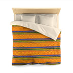 Striped Tribal Pattern Duvet Cover — Boho Orange Microfiber Bedding Printify