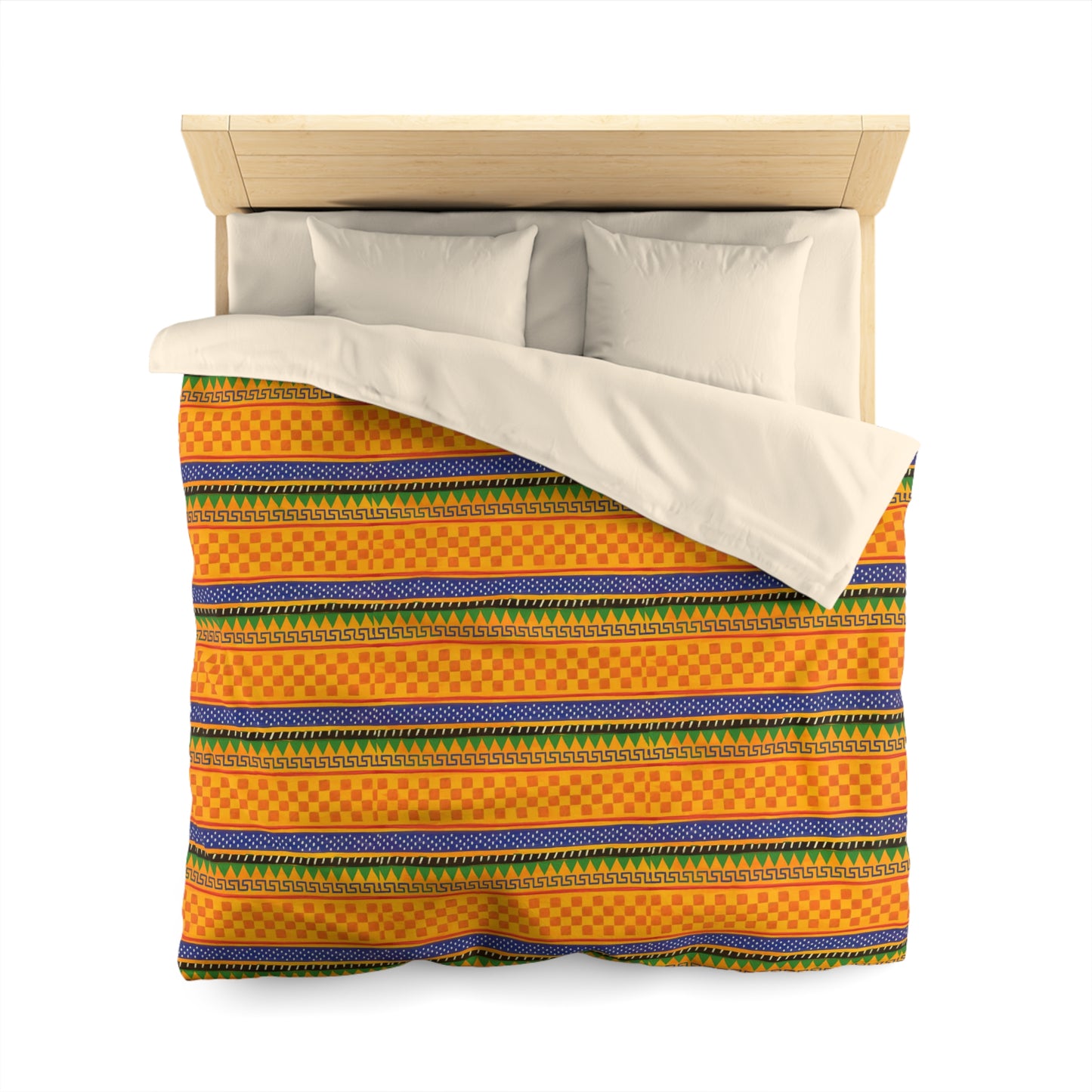 Striped Tribal Pattern Duvet Cover — Boho Orange Microfiber Bedding