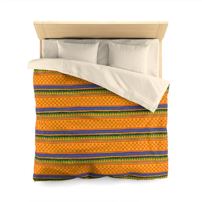 Striped Tribal Pattern Duvet Cover — Boho Orange Microfiber Bedding