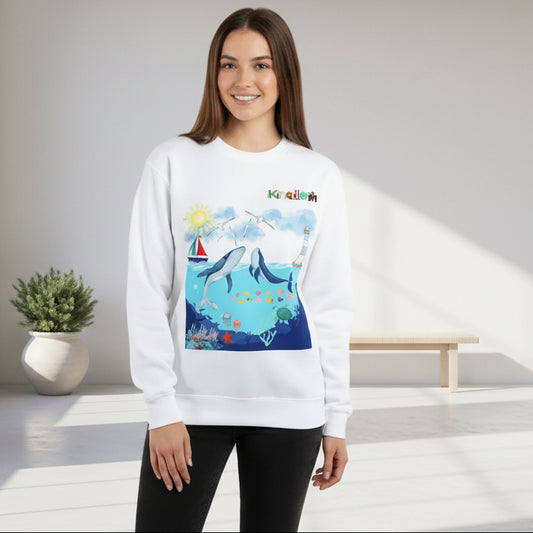 Kingdom Ocean Sweatshirt — Whale & Lighthouse Unisex Graphic Crewneck Sweater