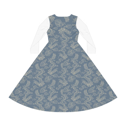 Elegant Women's Long Sleeve Dance Dress, Ballet Dress, Floral Print Dress, Dancewear