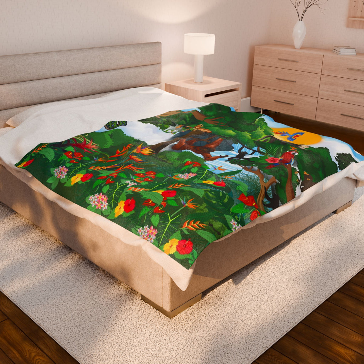 Jungle Adventure Velveteen Plush Blanket - Soft and Cozy for Kids and Adults Printify