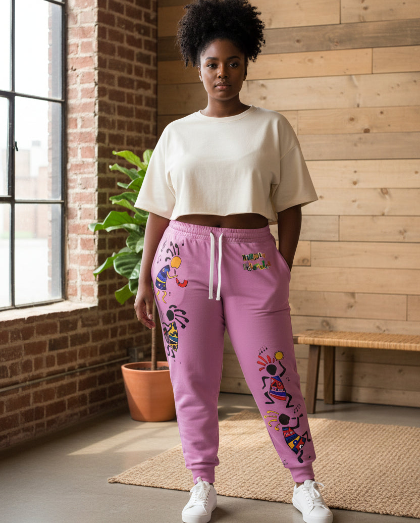 Kokopelli Dance Pink Athletic Unisex Joggers — Afro-Caribbean Music Art
