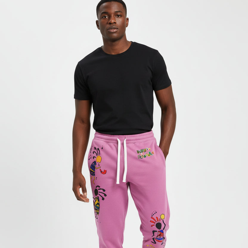 Kokopelli Dance Pink Athletic Unisex Joggers — Afro-Caribbean Music Art