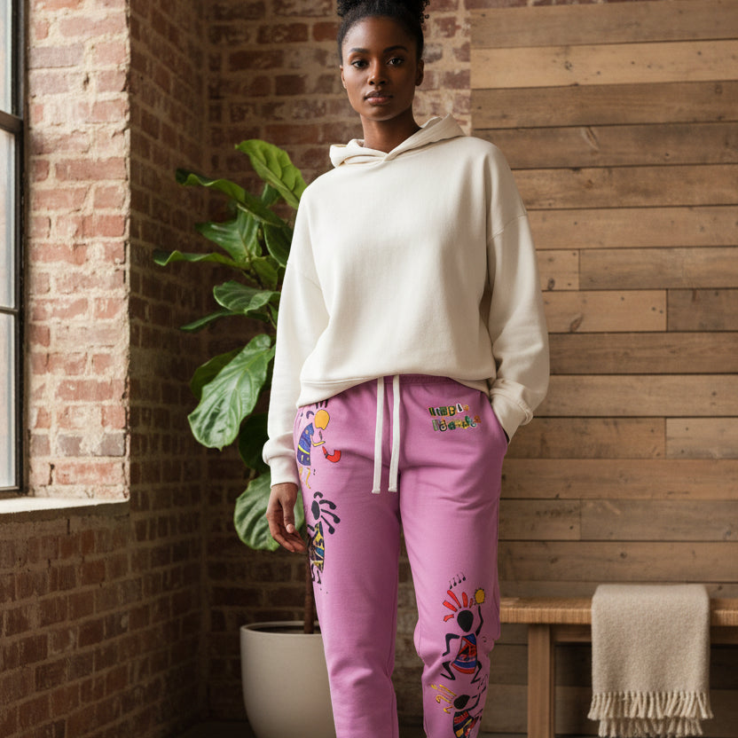 Kokopelli Dance Pink Athletic Unisex Joggers — Afro-Caribbean Music Art