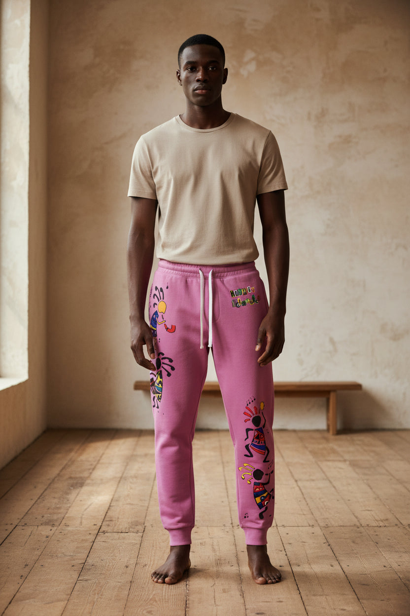 Kokopelli Dance Pink Athletic Unisex Joggers — Afro-Caribbean Music Art