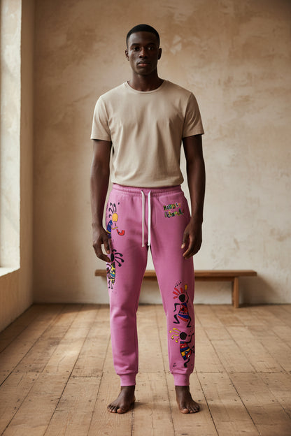 Kokopelli Dance Pink Athletic Unisex Joggers — Afro-Caribbean Music Art