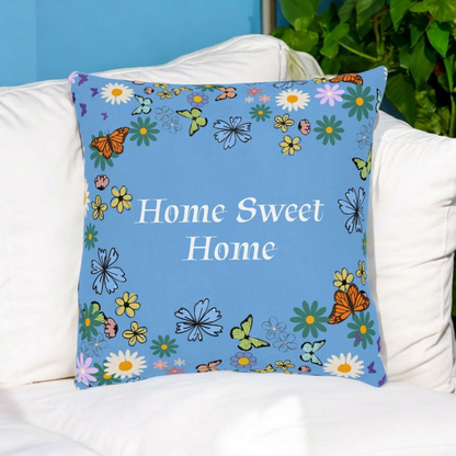 Floral Home Sweet Home Square Pillow - Cozy Decor for Living Room & Bedroom