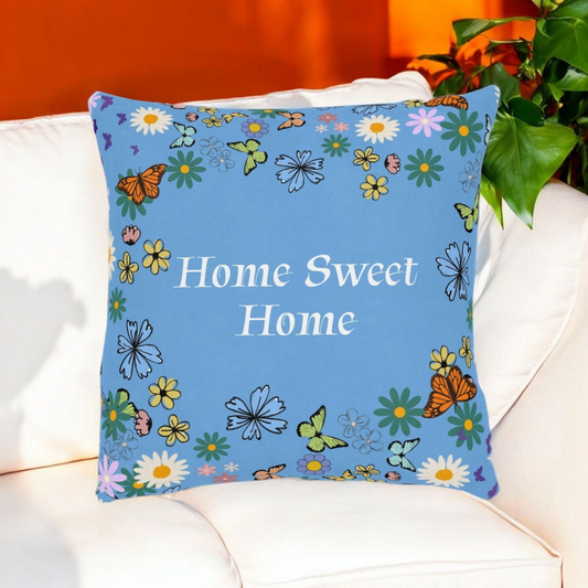 Floral Home Sweet Home Square Pillow - Cozy Decor for Living Room & Bedroom