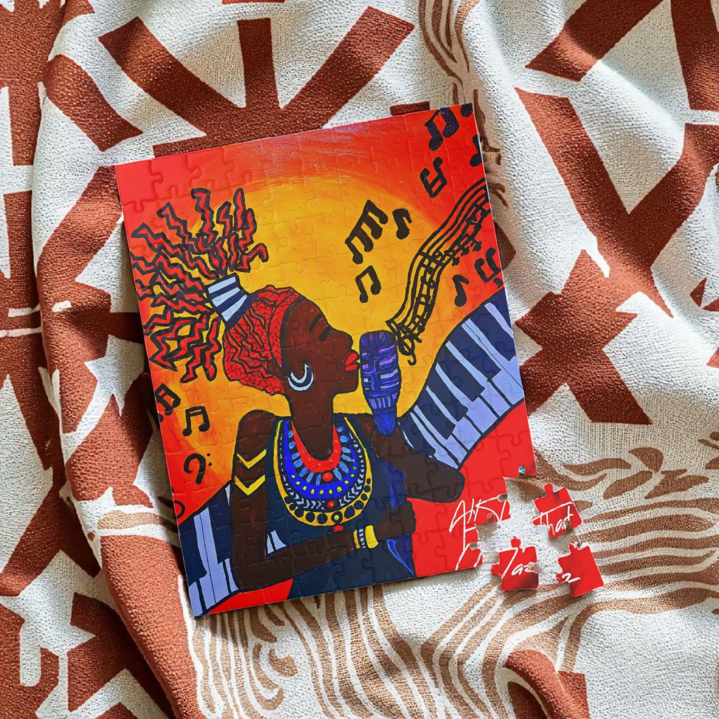Colorful Jazz Singer Puzzle - Multiple Sizes- Artistic Jigsaw for Music Lovers