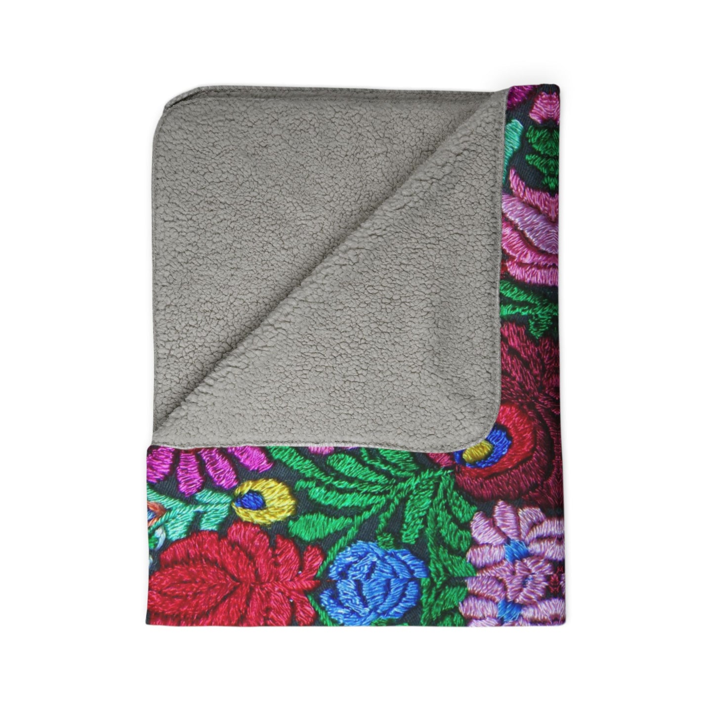 Vibrant Floral Mosaic Sherpa Blanket — Plush Fleece Throw